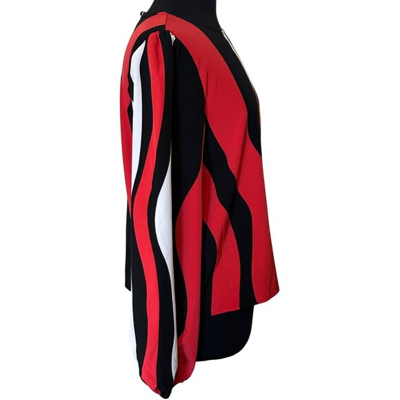 SHEIN Brand Red White Black Blouse Stripes Polyester Women's Size L (8/10)-READ - Picture 13 of 16